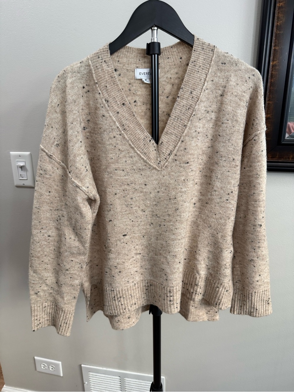 Evereve Women's Beige Speckled V-Neck Sweater